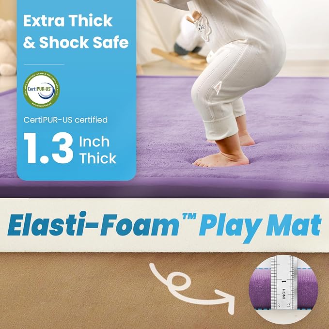 1.3" Thick Baby Play Mat for Floor,79x79 Large Memory Foam Tummy Time Mat | Soft Coral Velvet Nursery Rug, Non Slip for Crawling,Toddlers,Infants,Kids,Yoga & Tatami Style for Living Room