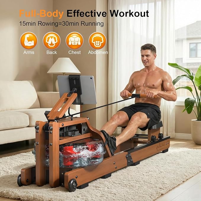 Rowing Machines for Home,Water Rowing Machine with Upright Design,400LBS Capacity,LCD Monitor,Smooth Glide Rails,Comfortable Seat,Free App(Bluetooth) Supported for Immersive Water Rower&Home Gym