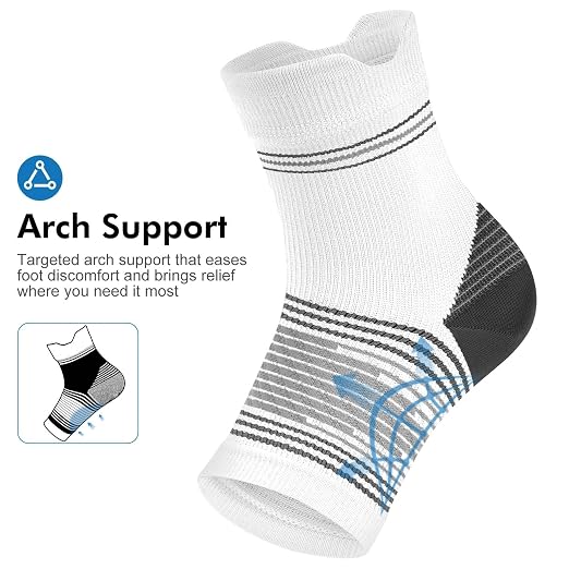 PAPLUS 6 Pairs Compression Socks with Arch Support for Plantar Fasciitis | Ankle Brace for Achilles Tendonitis, Heel Pain, Swelling & Arthritis Relief, Foot Compression Sleeve for Women, Men, White M