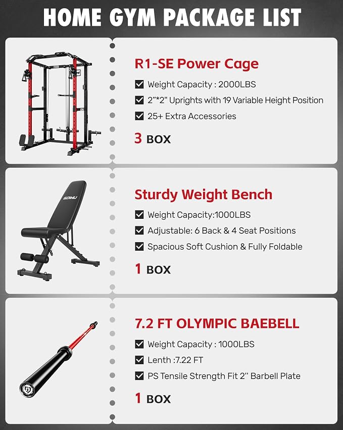 RH01 Power Cage Rack, 2000LBS Squat Rack with with Cable Crossover System&LAT Pull Down System, Multi-Function Workout Cage for Home&Garage Gym