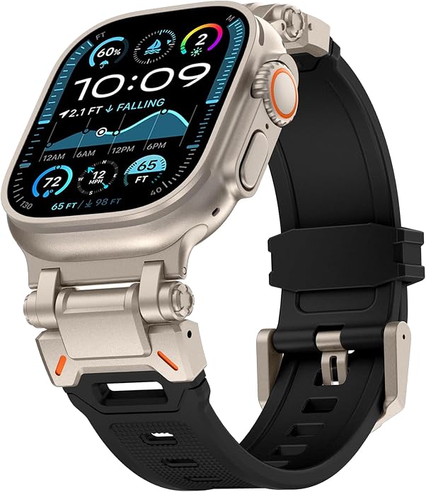 WINGLE FKM Rubber Bands for Apple Watch Band Ultra 3/2/1 Band Ultra 49mm Series 11 10 46mm 45mm 44mm 42mm SE 3/2/1 9 8 7 6 5 4 3 Men, Military Rugged Metal Connector Silicone Apple iWatch Sport Bands