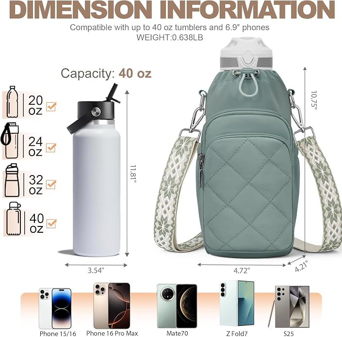 Water Bottle Bag Crossbody，Insulated Holder Purse