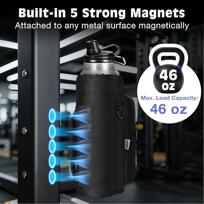 MoKo Magnetic Gym Bag, Magnetic Water Bottle Holder with Clear Phone Pouch, Built-in 4 Magnets Fitness Bag for Men and Women Compatible with Most Water Bottles, Gym Accessories Gifts, Black | Built-in 5 Magnets Fitness Bag for Men and Women Compatible ...