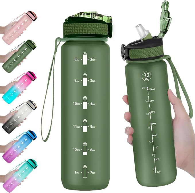 EYQ 32oz Water Bottle with Straw, Time Marker, Blue Purple | Blue Purple Tritan, BPA Free, Time Marker, Leakproof Lock Lid, Wide Mouth, for Gym, School, Office and Travel