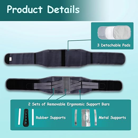 King Mills Plus Size Back Brace for Lower Back Pain, Belly: 52"-60" | Breathable Obese Belly Support, For Sciatica, Scoliosis, Two Sets of Support Bars, Lightweight