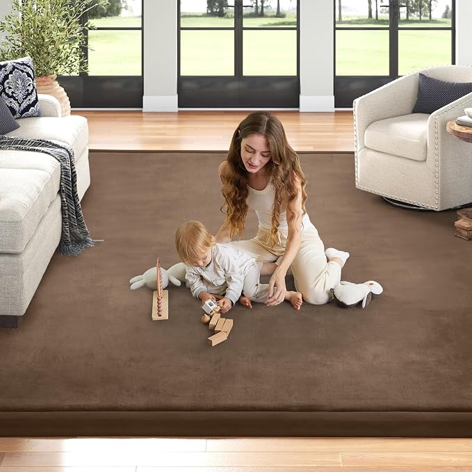 Baby Play Mat for Floor Nursery Rug Muscle Mat Area Rug Playroom Rug 50"x50" Playpen Mat Elastic Foam 1.3" Thick Crawling Mat for Babies,Toddlers, Infants, Kids,Camel