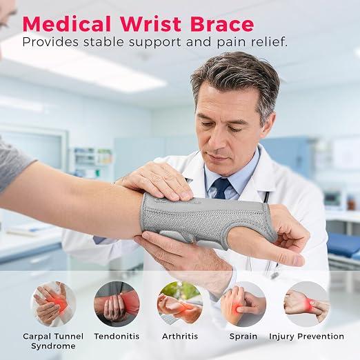 Copper Carpal Tunnel Wrist Brace, Adjustable Wrist Support Splint for Night Sleep & Daytime Working, Hand Braces Pain Relief for Arthritis, Tendonitis, Sprain, Men & Women(Left Hand-Grey, S/M)