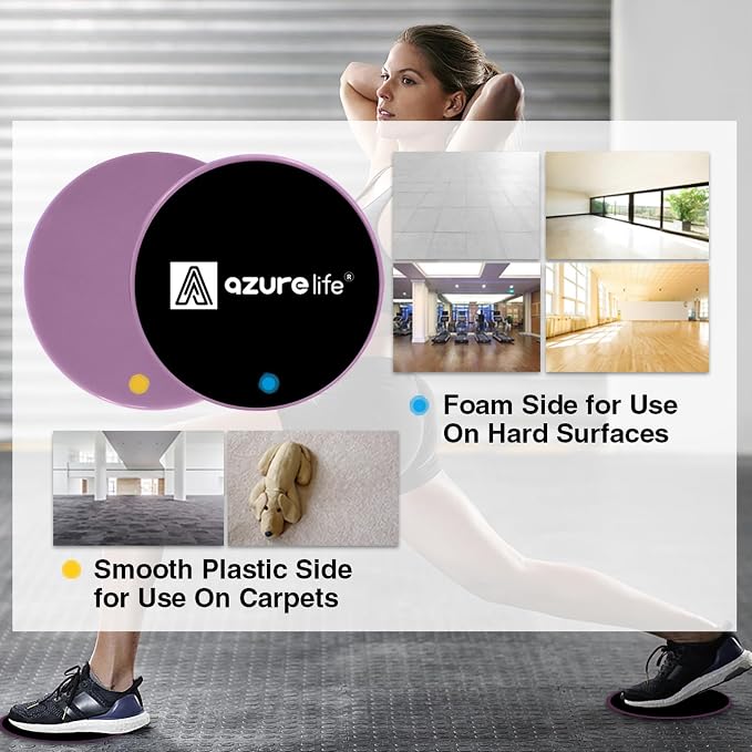 A AZURELIFE Exercise Core Sliders, Dual Sided Exercise Gliding Discs Use on Carpet or Hardwood Floors, Light and Portable, Perfect for Abdominal&Core Workouts