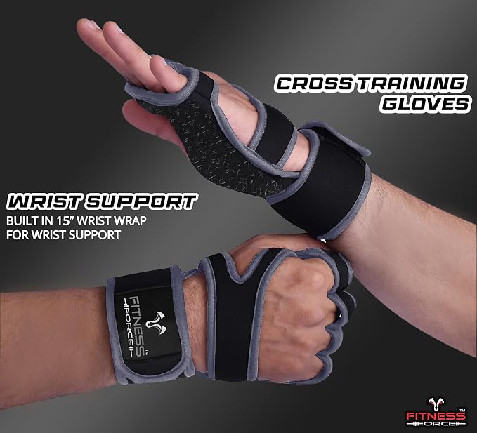 FITNESS FORCE Ventilated Weight Lifting Workout Gloves for Men & Women | Gym Gloves for Men & Women with Built-in Wrist Wraps for Men, Exercise Gloves for Weightlifting, Cycling & Cross Training