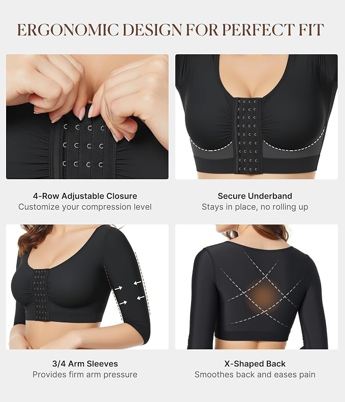 BRABIC Upper Arm Shaper for Women Fajas Post Surgery Compression Sleeves | Front Closure Bra, Arm Lipo Compression Garment, Slimming Shapewear Top, Support for Flabby Arms and Post-Surgery Recovery