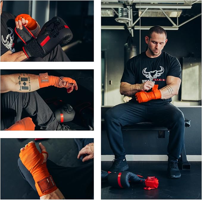 BEAST RAGE Boxing Hand Wraps for MMA Kickboxing Wrist Wraps Professional Adult 180" Semi-Elastic Martial Arts Inner Gloves Heavy Bag Handwraps Muay Thai Thumb Straps