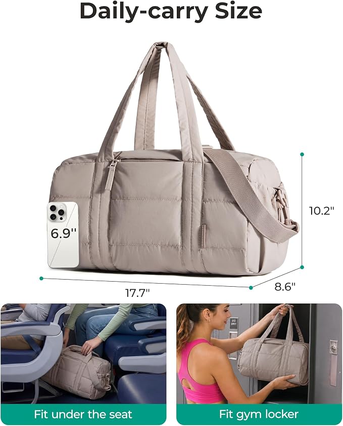 BAGSMART Reiki Gym Bag for Women Puffy Yoga Mat Travel Weekender Duffle Bag | Lint-Resistant Lining, Wet-Dry Pocket & Anti-Slip Mat Loop, Ultra-Light, Roomy for Workout Gear, Water Bottle, Travel, Sports