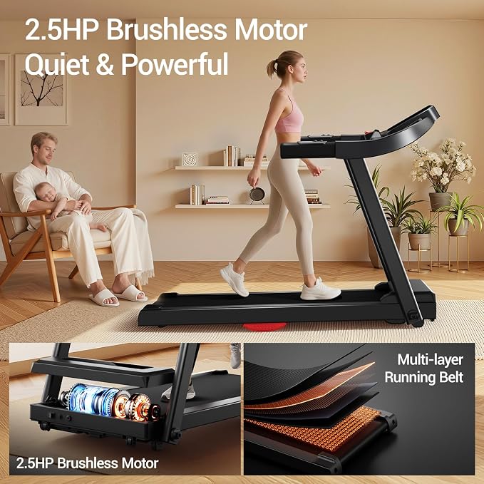 CURSOR FITNESS 16% Incline Treadmills for Home Small with 3 LED Displays, 3.0HP Foldable Walking Pad Treadmill Up to 400LBS Capacity, Portable Treadmill 0.6-7.0MPH