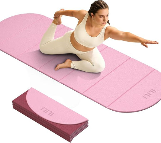 ILILI Foldable Yoga Mat-Semicircular, 10mm Thick, TPE Material, Extra Long 75"L x 26"W, Soft and Comfortable Folding Oval Mat 0.4 Inches, Easy to Carry and Store, 190*66cm Portable Multi-Functional Use for Yoga, Home Exercise & Outdoor