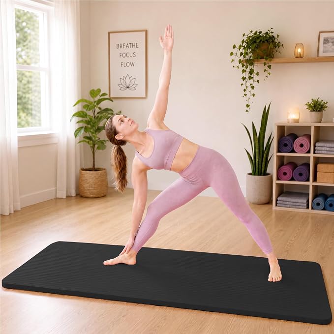 HULKFIT High Density Non Slip Yoga Mat, Extra Thick Exercise Mat with Carrying Strap, for Pilates, Fitness, Home Gym & Floor Workouts - Multiple Thickness & Multiple Color