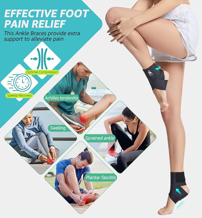 HiRui Ultrathin High-Elastic Ankle Wraps Ankle Brace for Men Women Kids, Adjustable Ankle Straps for Running, Football, Basketball, Sprains, Arthritis, Plantar Fasciitis (Black, Small (Pack of 2))