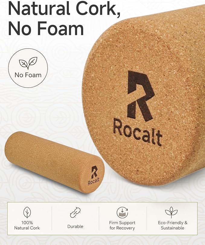 Rocalt Cork Roller 12 Inch, Full Body Stretch and Muscle Massage Roller | Natural cork, firm support for feet & calves stretching, rolling, and full body muscle release.