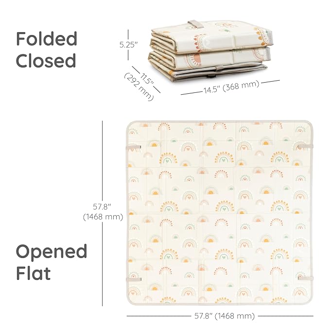 Infantino Foldable Foam Play Mat Reversible 57x57 in, Rainbows | Reversible design with two sides to play, Lightweight & portable, Water-resistant & wipeable, Folds flat for easy storage
