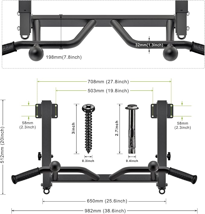 SELEWARE Heavy Duty Welded Pull Up Bar Wall/Joist/Ceiling Mount Chin Up Bar | Multifunctional Pull-up Bars w/Resistance Band Hooks for Home Gym Strength Training, Sturdy Steel Construction Support 500 lb