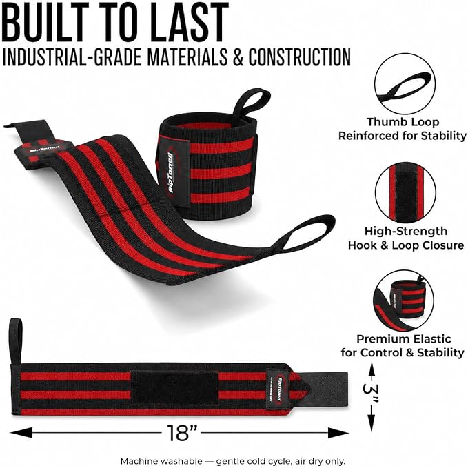 Rip Toned Wrist Wraps for Weightlifting – USPA & USAPL Approved – Stiff or Flex – 18" Gym Wrist Straps with Thumb Loop – Maximum Support for Men & Women