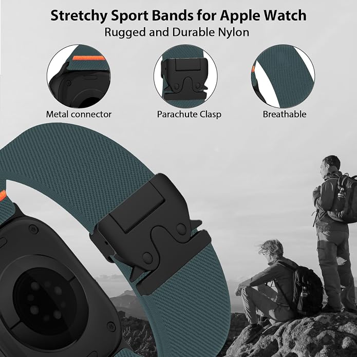 Elastic Sport Band for Apple Watch Ultra 3/2/1 Bands 49mm 46mm 45mm 44mm 42mm 41mm 40mm 38mm Men Women, Adjustable Parachute Buckle Nylon Fabric Wristband for iWatch Series 11 10 SE 9 8 7 6 5 4 3