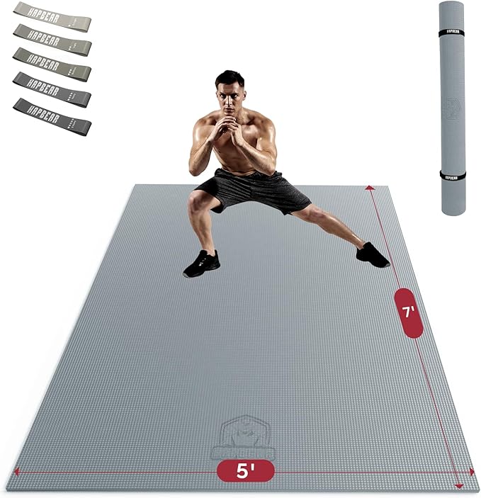 HAPBEAR Large Exercise Mat-6'x4'/7'x5'/6'x8'/6'x9'/6'x10'/6'x12'x 1/3"(8mm) | Non-Slip, Ultra Durable, Thick Workout Mat for Home Gym Flooring, Cardio, Yoga & Fitness; High-Density, Shoes-Friendly
