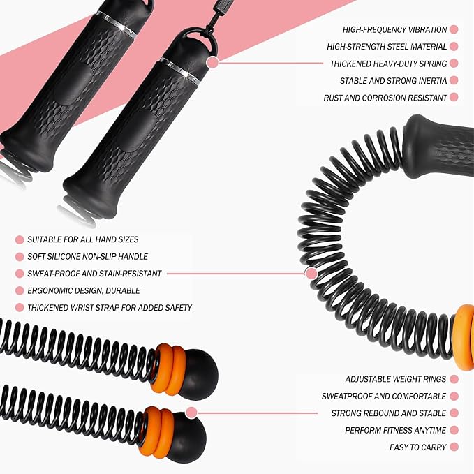 Upgrade Portable Ropeless Battle Ropes - Adjustable Weights Cordless Battle Ropes for Home Gym with Training Poster - Battle Rope Sticks Exercise Equipment for Low-Impact Workout, HIIT & Cardio - Pink