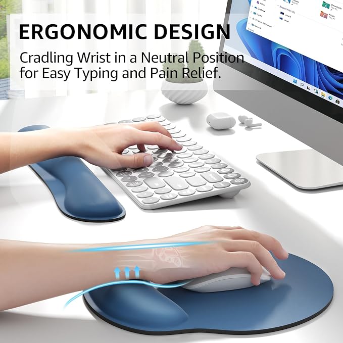 KTRIO Keyboard Wrist Rest & Mouse Pad with Wrist Rest, Navy Blue | Memory Foam Wrist Support, Ergonomic Design, Non-Slip Base, Office and Home Use