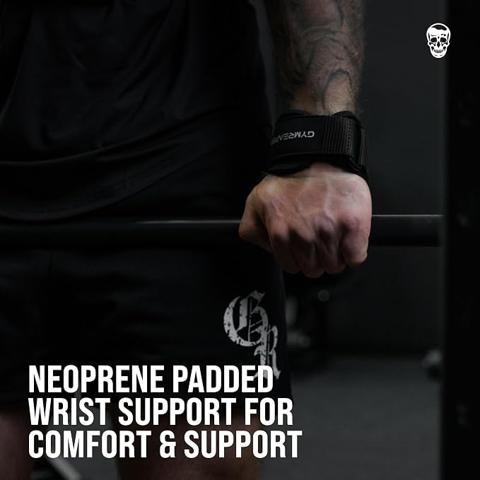 Gymreapers Weight Lifting Grips (Pair) for Heavy Powerlifting, Deadlifts, Rows, Pull Ups, with Neoprene Padded Wrist Wraps Support and Strong Rubber Gloves or Straps for Bodybuilding