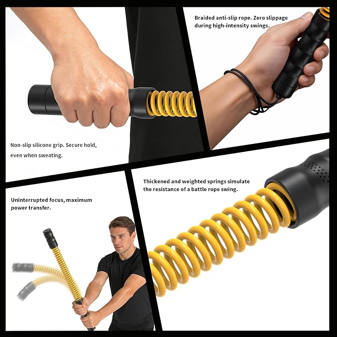 Ropeless Battle Ropes 4.0, Heavy Duty Portable Steel Core | For Home Gym & Outdoor, Anti-Slip Ergonomic Handles for Strength Training, HIIT & Full Body Workout, Ideal for Men & Women