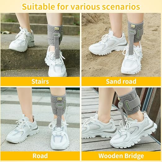 Tenbon Ankle Support Drop Foot Brace Orthosis - Comfort Cushioned Adjustable Wrap Compression For Improved Walking Gait, Prevents Cramps Ankle Sprains (Gray)