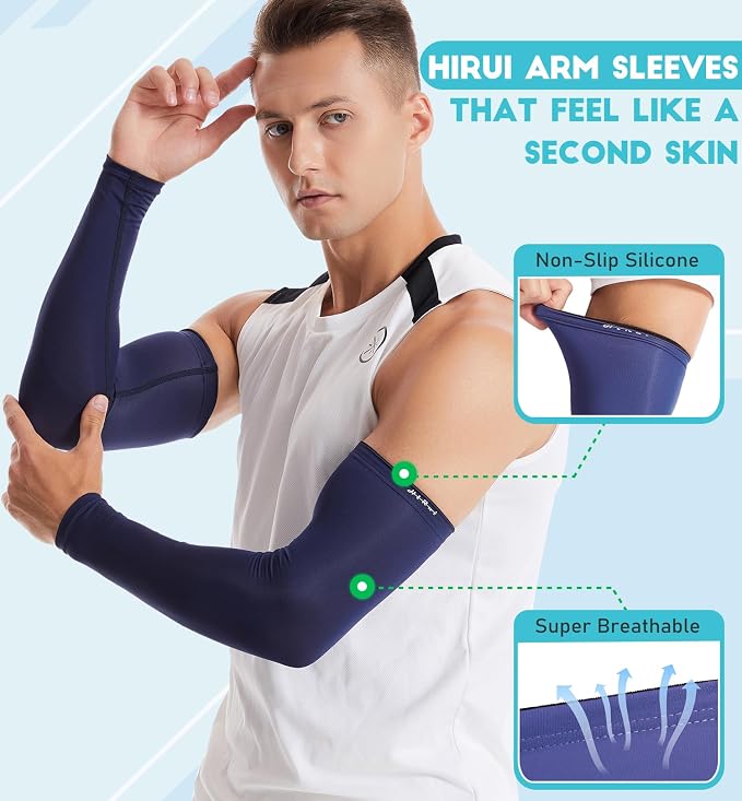 HiRui Arm Compression Sleeves for Men Women Youth, UV Protection 20-30mmHG Support Tattoo Cover, Breathable Moisture-Wicking