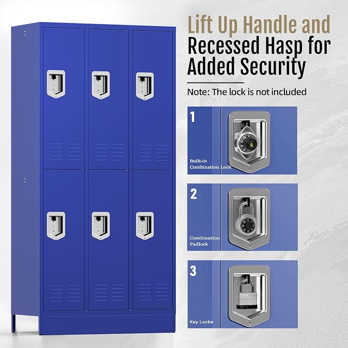 BUTISOW 72" 6 Door Employee Lockers | 16-Gauge Steel, Lockable. For gyms, schools, employee lockers, garages
