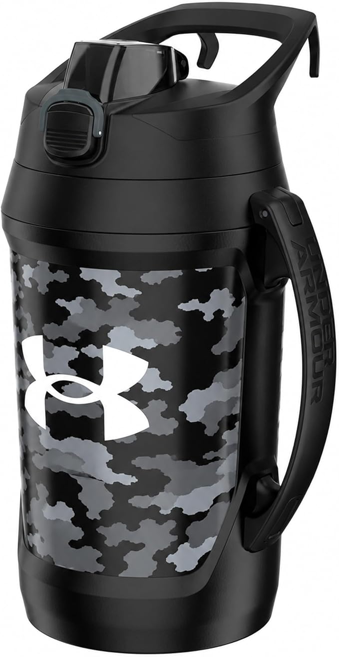 Under Armour Insulated Water Bottle with Handle & Fence Hook, Half Gallon Sports Water Jug, Leak-Resistant & BPA-Free for Baseball, Football & Gym - Black Woodland, 64oz