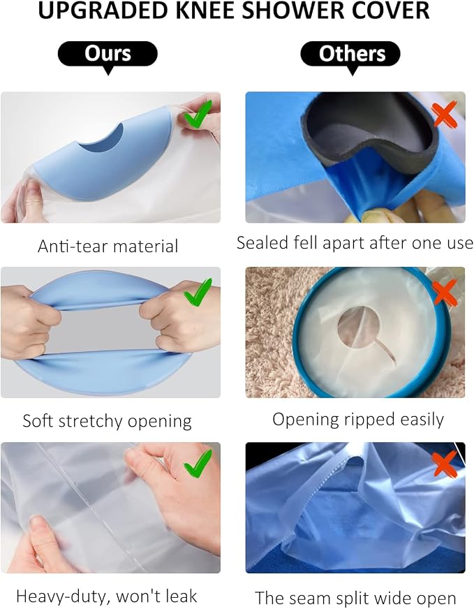 Zoyehoo Waterproof Knee Cover for Shower Adult After Surgery, Reusable | Knee Surgery Shower Cover Watertight Cast Protector for Replacement Surgery Wound Burns Broken, Soft Stretchy