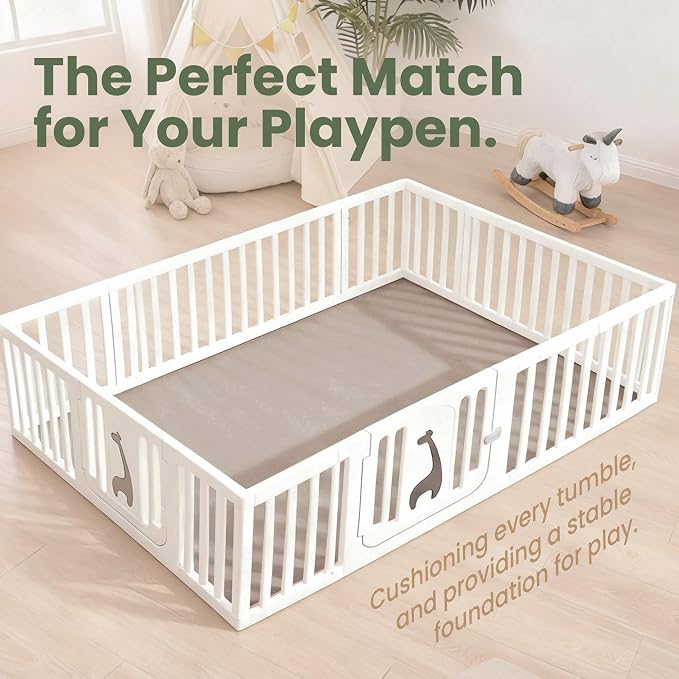 Baby Play Mat for Floor,Extra Large 79"×118" Tummy Time Mat,Thicker Memory Foam Mats for Toddler,Infant,Kids,Water Repellent Ultra Soft Coral Velvet,Non-Slip Backing Safe for Crawling(Beige)