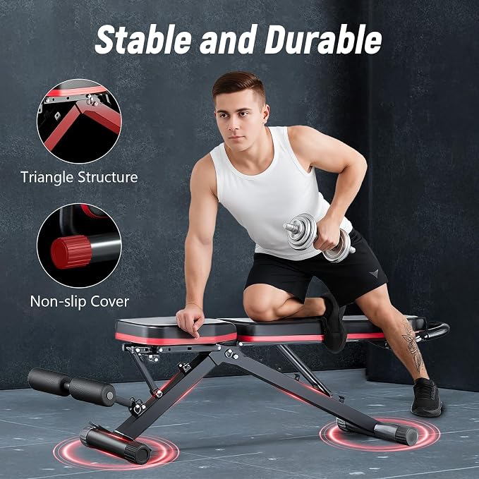 ALSO GO Adjustable Weight Bench, Workout Benches with Leg Extension, Foldable Incline Decline Bench Press, Roman Chair, Full Body Strength Training Equipment for Home Gym