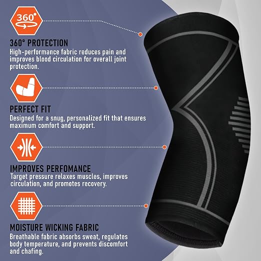 PhysFlex Elbow Brace 2 Pack for Tennis & Golfer's Elbow Pain Relief - Elbow Compression Sleeve for Weightlifting, Workout, Fitness, Arthritis, Bursitis - Tendonitis Elbow Brace for Men & Women