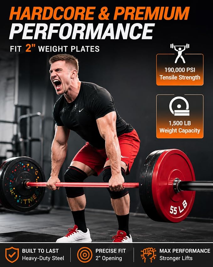 7ft Olympic Barbell 20kg/44Lbs, 1000LB/1500LB Weight Capacity, 190K PSI High Tensile Strength Weightlifting Bar with 2-Inch Sleeves & 8 Needle Bearings for Home Gym Strength Training