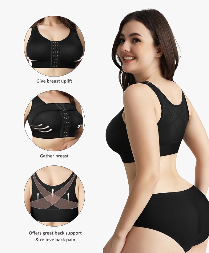 FeelinGirl Arm Compression Sleeve Women Post Surgery Front Closure Bra | Arm Lipo Compression Garment, Seamless Arm Shaper for Flabby Arms, Lymphedema Compression, Breast/Back Support