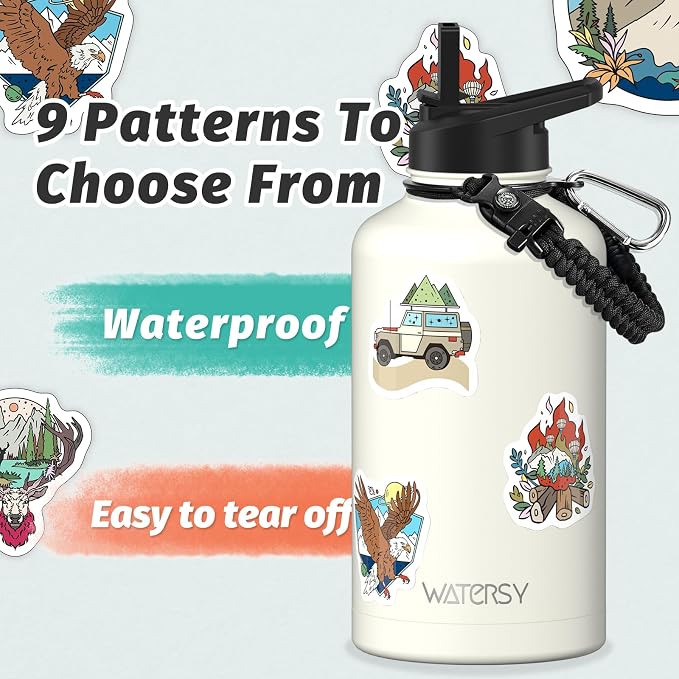 64oz Insulated Water Bottle (Cold for 48 Hrs),BPA Free&Leak Proof,Half Gallon Stainless Steel Water Flask,Water Jug with Straw Spout Lids for Gym,Hiking,Camping,White