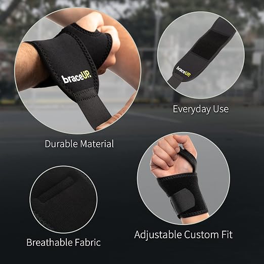 BraceUP Adjustable 2 Wrist Wraps for Men and Women - Workouts Wrist Band, Carpal Tunnel Compression Wrist Brace, Tendonitis Wrist Splint, One Size Adjustable (pack of 2)