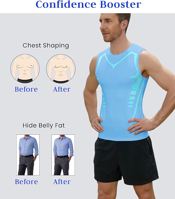 Compression Shirt Men Slimming Body Shaper Vest Crewneck Workout Tank Top | Tummy Control Undershirts, Gynecomastia Compression Shirts, Back Support, Sleeveless Muscle Shirts, Shaping Tank Top