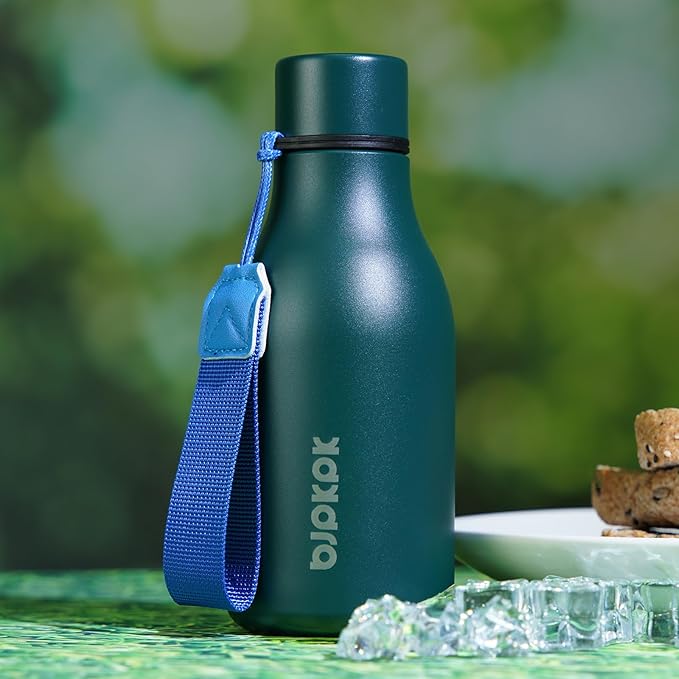 BJPKPK 12oz Insulated Water Bottle, Stainless Steel Bottle with Carry Strap | Keep Cold & Hot Vacuum Insulation, Leak-Proof BPA-Free Design, Slim Bottle Fits Most Cup Holders for Gym, Office & Travel