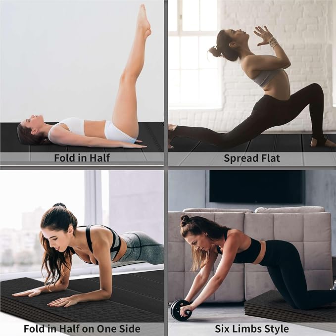 Foldable Large Yoga Mat, Extra Space 72"L x 48"W (183 x 122 cm), 6mm & 8mm Thick, Workout Mat for Home Gym and Travel - Anti-Slip Folding Exercise Mat for Yoga & Pilates