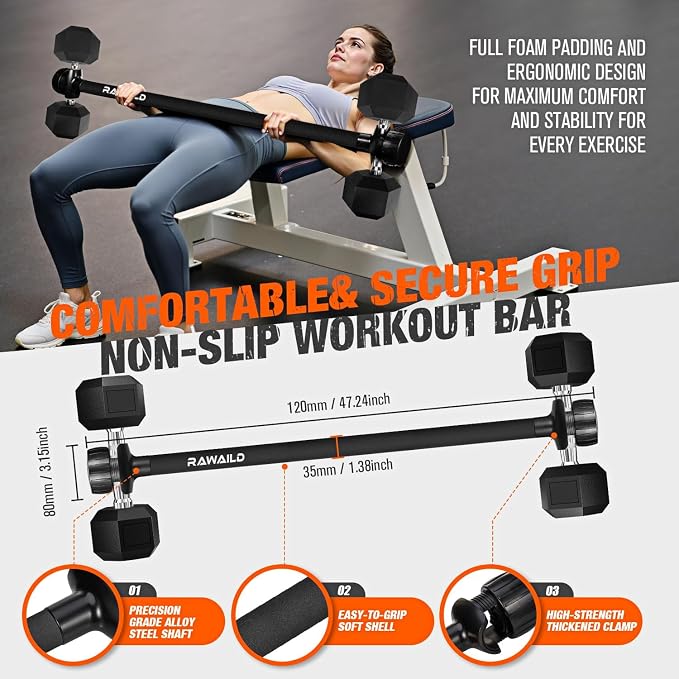 Dumbbell Converter, Convert Dumbbells to Barbell Set, Weight Bar for Bench Presses, Squats, Hip Thrust, Deadlifts, Home Weightlifting and Strength Training, Versatile Home Gym Equipment