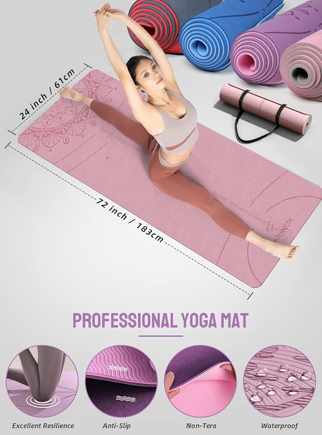 1/3 Yoga Mat Thick, Yoga Set for Beginners Include High Density Mat with Multi-loops Strap, Blocks, Booty Resistance Band Set, Door Anchor, Carring Bag & Strap