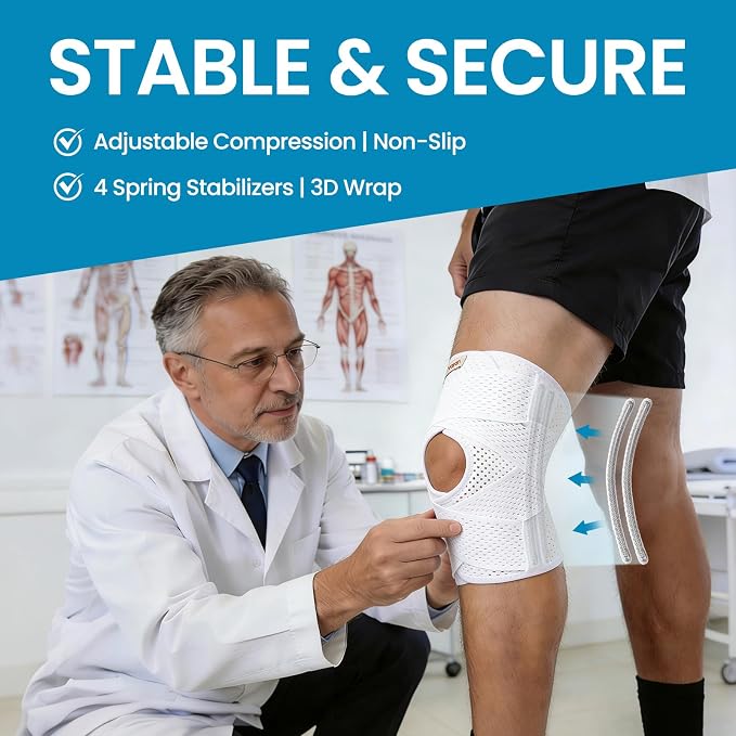 Galvaran Knee Brace with Side Stabilizers for Meniscal Tear Knee Pain ACL MCL Arthritis Injuries Recovery, Breathable Adjustable Knee Support for Men and Women