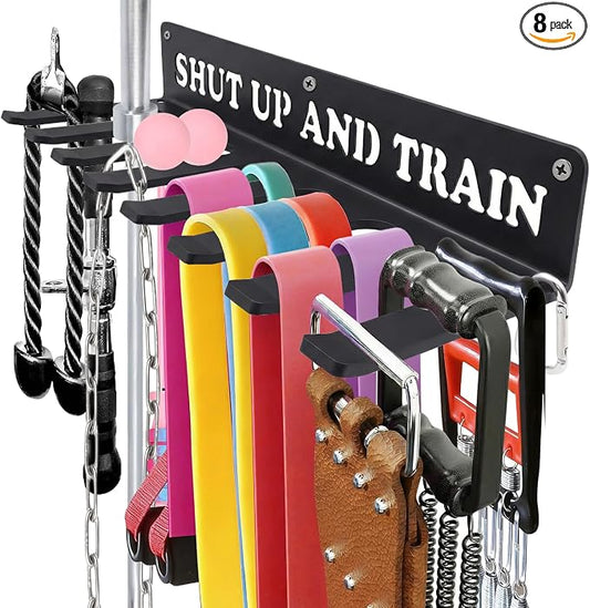 Home Gym Accessories Organization Storage Rack Equipment For Home 8 Hook Wall Hanger Display Gear Barbells Resistance Bands Jump Ropes Lifting Belt Hanger Accessories Hardware Included