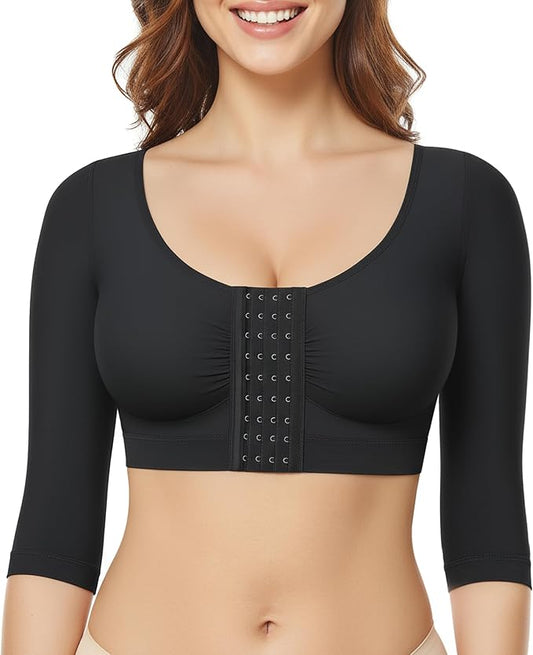 BRABIC Upper Arm Shaper for Women Fajas Post Surgery Compression Sleeves | Front Closure Bra, Arm Lipo Compression Garment, Slimming Shapewear Top, Support for Flabby Arms and Post-Surgery Recovery
